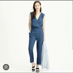 J. Crew Blue Drapey Oxford Crepe Jumpsuit